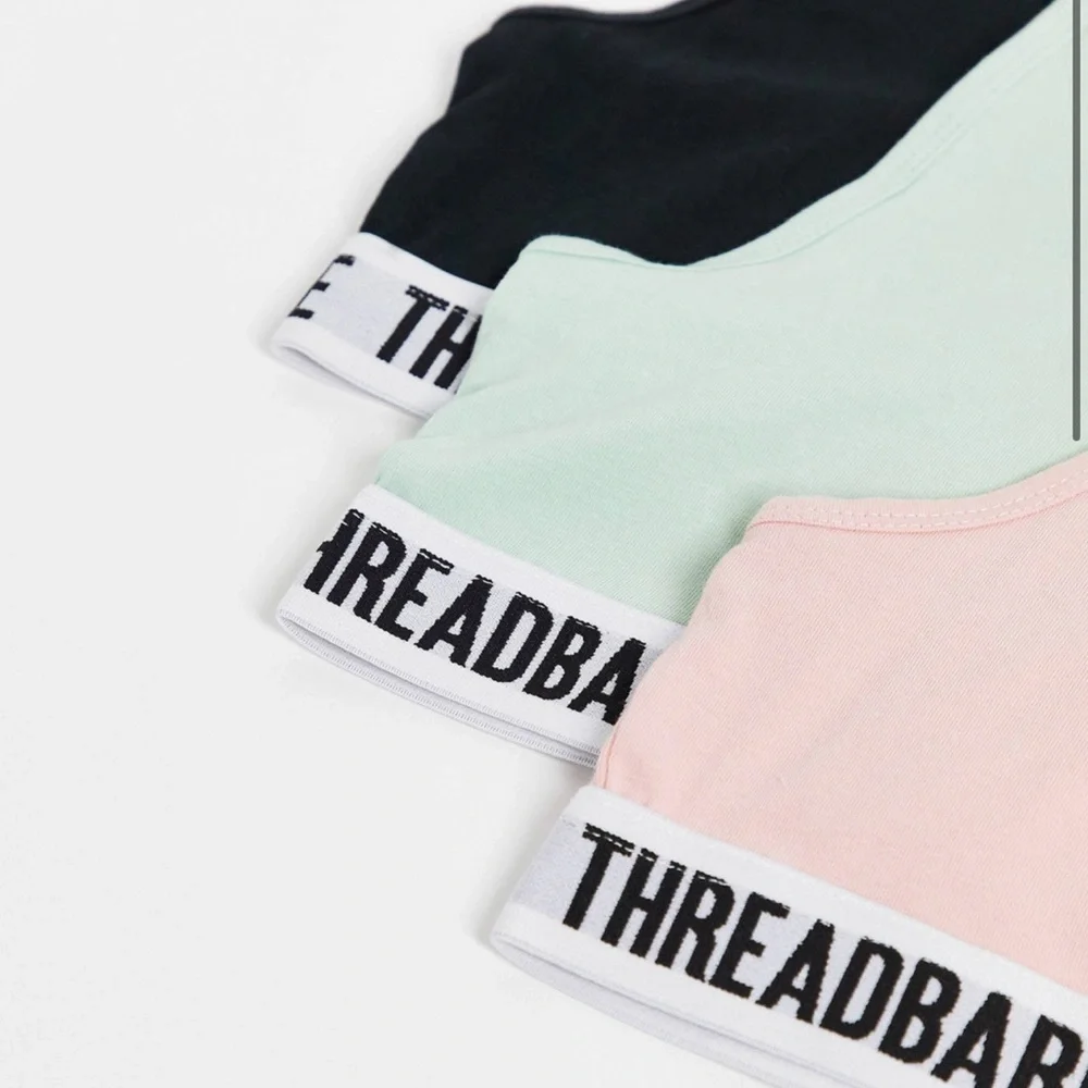 Threadbare 3 pack logo bralet in pink / green / black UK Size 8 - Picture 3 of 6